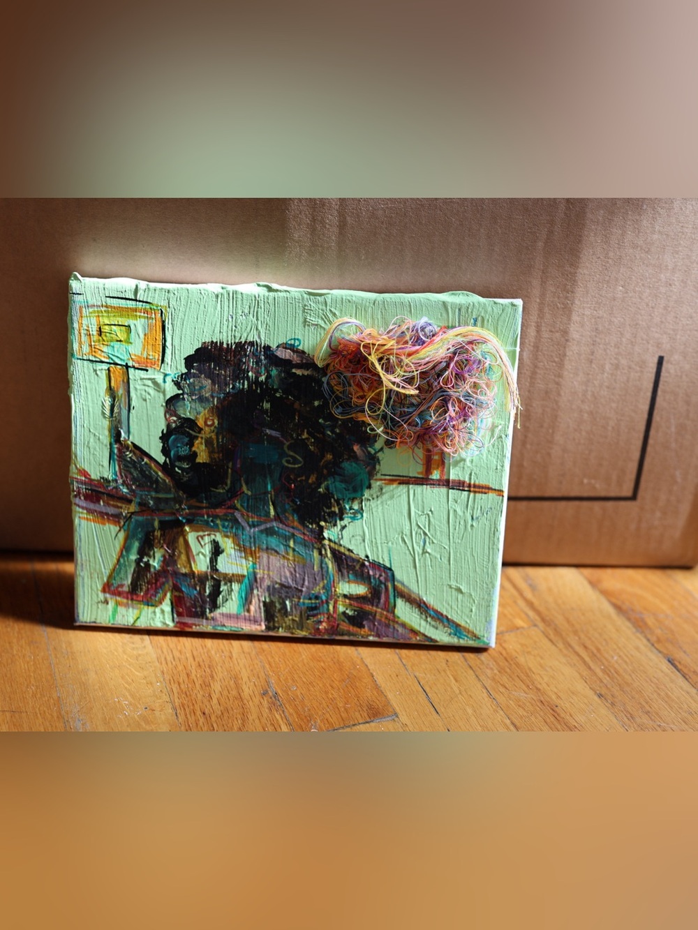 Handmade Multicolor Thread Accent Canvas Art - Mint Background